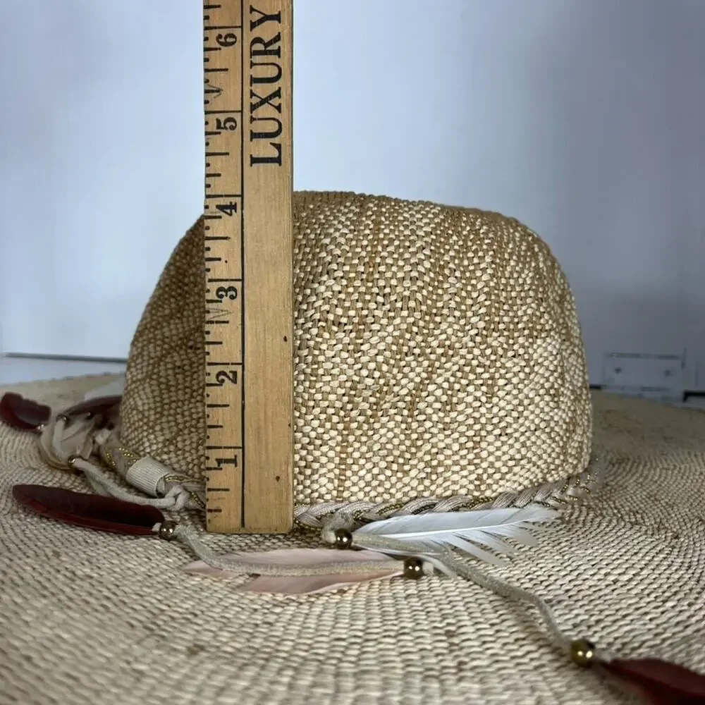 Scala Collezione Women's One Size Hat 100% Paper Feather Boho Sun